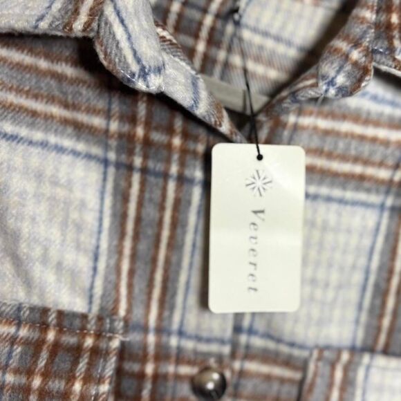 Veveret Long Plaid Shacket Size Sm NWT Button Front with Pockets - Picture 5 of 8